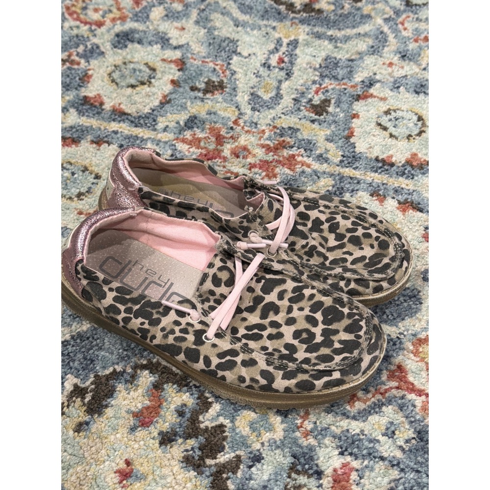 Hey Dude Kids Girls Wally Leopard Print Slip-On Shoes in Pink Y3-Y4 or EU 35